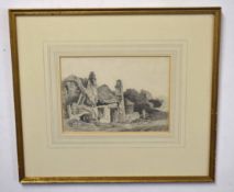 David Cox, pencil drawing, Ruined cottage, 16 x 22cm, Provenance: Bruce Wightman, see labels verso