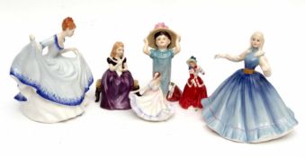 Group of Royal Doulton figurines including "Affection", a small version of "Christmas Morn"