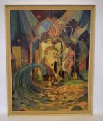 B Nilsson-Hugo, signed and dated 1959, oil on canvas, Fantasy town, 104 x 87cm