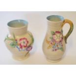 Group of Clarice Cliff My Garden wares including a vase and ewer with handle, ewer 21cm high