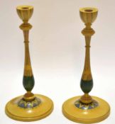 Pair of 20th century painted wooden candlesticks, height 30 1/2 cm (2)