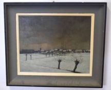 L V Couwenberge, signed oil on board, Winter landscape, 43 x 53cm
