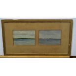 Indistinctly signed two watercolours in one frame, "Barton Broad", each image 12 x 17cm