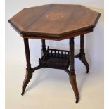 Edwardian rosewood octagonal inlaid occasional table, 82cm wide