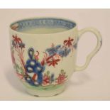Lowestoft coffee cup with Redgrave style pattern and unusual ear-shaped handle, 7cm high