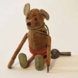 Early 20th century cloth covered and key-wind up mechanical mouse, height 10cm