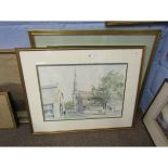 Jeremy Barlow, signed and dated '75, two watercolours, Street scene and "Higham Ferrers", 35 x