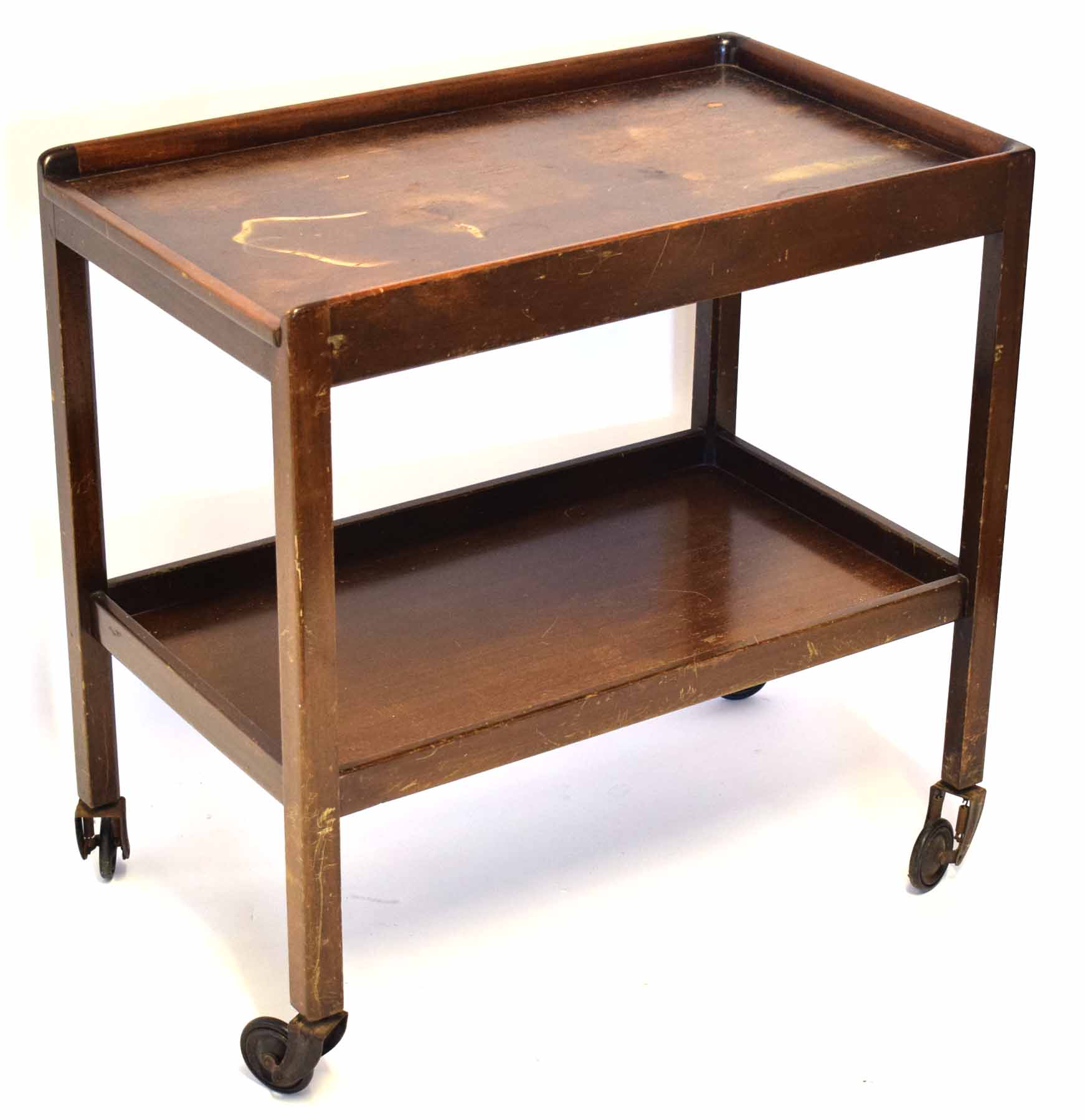 Vintage mahogany two-tier tea trolley, 79cm long