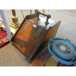 Late 19th century brass mounted walnut and lacquered coal scuttle of wedge form with carry handle,