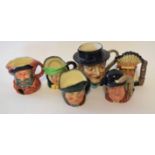 Group of six Royal Doulton character jugs and other makers, including Royal Doulton example of a