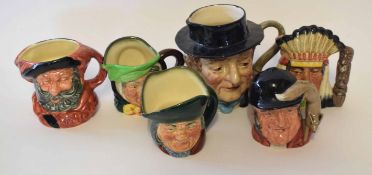 Group of six Royal Doulton character jugs and other makers, including Royal Doulton example of a