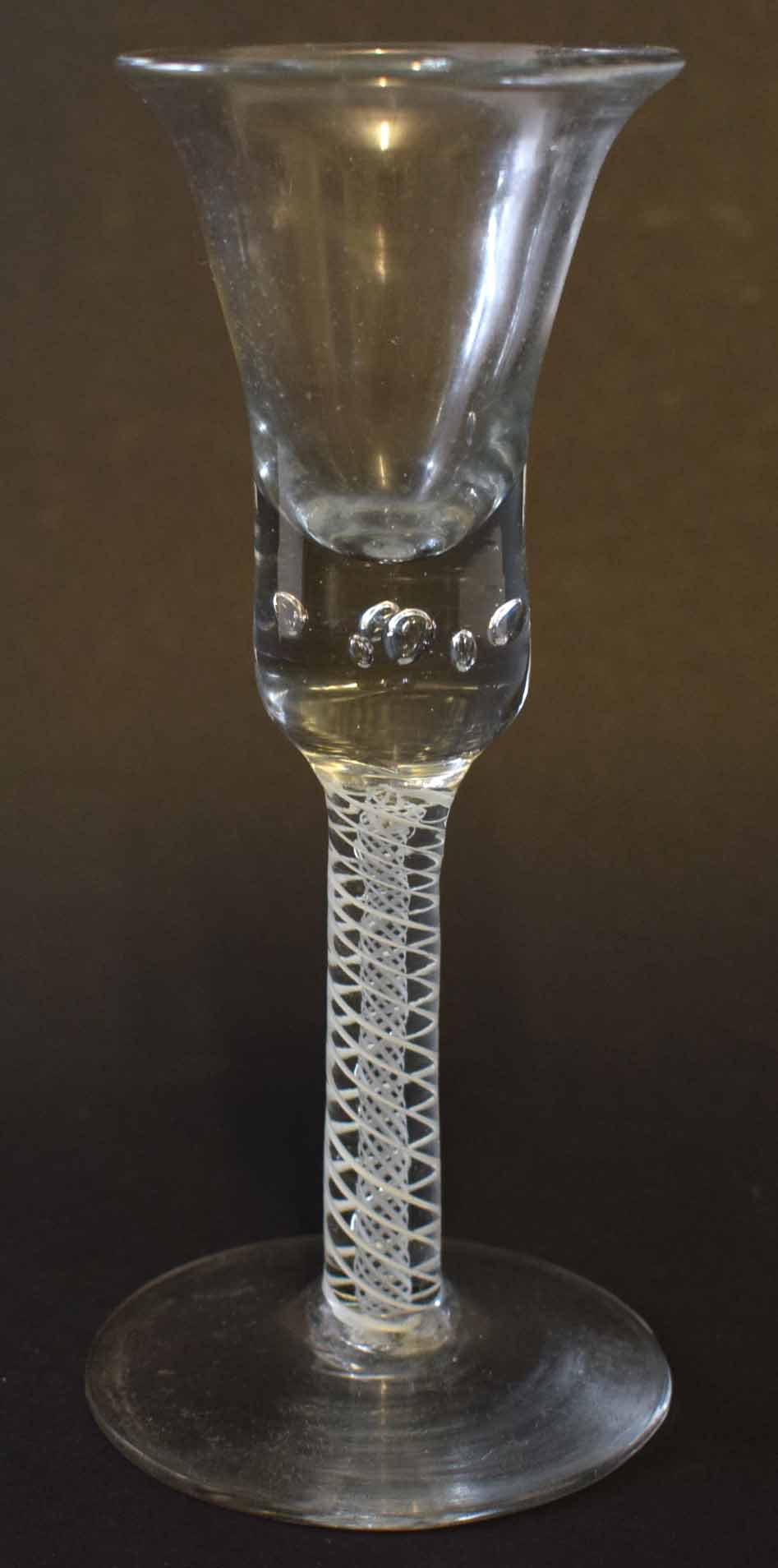 Mid-18th century wine glass with air twist stem and bell shaped bowl, 15cm high