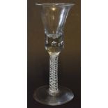 Mid-18th century wine glass with air twist stem and bell shaped bowl, 15cm high