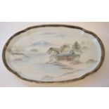 Japanese porcelain dish with a landscape design in Noritake style, 36cm diam