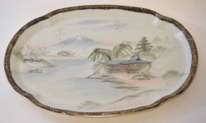 Japanese porcelain dish with a landscape design in Noritake style, 36cm diam