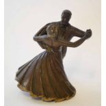 20th century patinated cast brass figure group of ballroom dancers, height 10cm