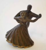 20th century patinated cast brass figure group of ballroom dancers, height 10cm