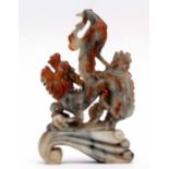 Chinese soapstone carving of a dragon with eagle type bird on its back, the dragon and bird picked
