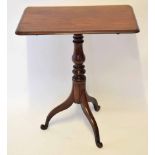 Mahogany pedestal table, the rectangular top with moulded edge on a tripod base, 68cm wide