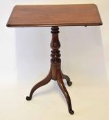 Mahogany pedestal table, the rectangular top with moulded edge on a tripod base, 68cm wide