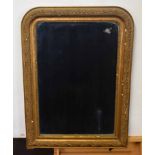 Gilt framed small overmantel mirror, the arched top 59cm wide