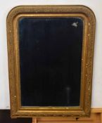 Gilt framed small overmantel mirror, the arched top 59cm wide