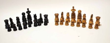 Ebony and boxwood bobbin turned chess set, height of King 10 1/2 cm