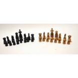 Ebony and boxwood bobbin turned chess set, height of King 10 1/2 cm