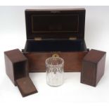 19th century mahogany tea caddy of rectangular form, altered interior with two lidded boxes and