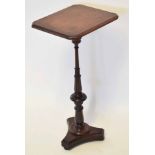 Mahogany pedestal table, canted rectangular top raised on moulded support with tripod base, 38cm