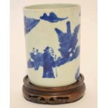 Chinese porcelain brush pot, decorated in Qangxi style, probably 19th century, with Chinese
