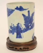 Chinese porcelain brush pot, decorated in Qangxi style, probably 19th century, with Chinese