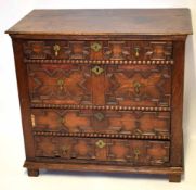 17th century and later oak chest with four full width moulded graduated drawers on plain stile feet,