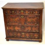 17th century and later oak chest with four full width moulded graduated drawers on plain stile feet,