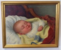 Anna Blunden Martino, signed and dated April 1876, oil on canvas laid to panel, Sleeping baby, 32