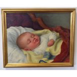 Anna Blunden Martino, signed and dated April 1876, oil on canvas laid to panel, Sleeping baby, 32