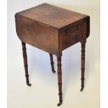 19th century mahogany work table, two drop flaps, typically fitted on either side with drawers and