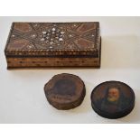 Mixed Lot: marquetry inlaid box of Middle Eastern rectangular form together with an olive wood