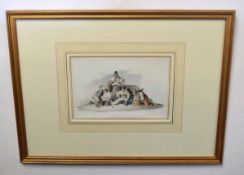 Eugenio Bosa, signed watercolour, inscribed "Men playing a game", 17 x 25cm