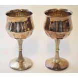 Two 20th century electro-plated goblets each with contemporary initials on knopped stems and