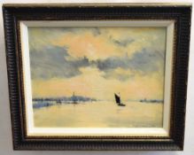 Ian Houston, signed oil on canvas, "Black sailed trader", 26 x 32cms