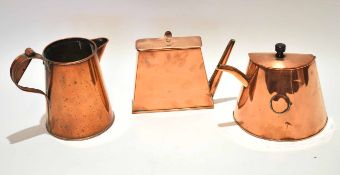 Mixed Lot: two various copper hot water pots, one of demi-lune, the other of rectangular form with