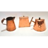 Mixed Lot: two various copper hot water pots, one of demi-lune, the other of rectangular form with