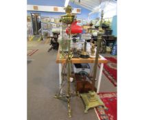 Late 19th/early 20th century copper and brass standard oil lamp (converted for electricity), the