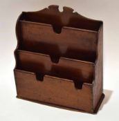 Early 20th century mahogany waterfall stationery holder with three compartments, width 23cm