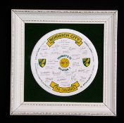 Norwich City F C mounted ceramic plate to commemorate promotion to Division 1 (1981-1982)