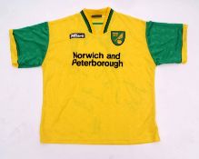 Norwich City F C "Norwich & Peterborough" shirt, signed by Ken Nethercott, Ron Ashman, Terry Bly,