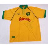 Norwich City F C "Colman's" shirt, signed by Roy McCronan, Matt Crowe, Jimmy Hill and others