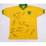 Norwich City F C shirt, signed by players and managers, including Mike Walker, Martin Peters,