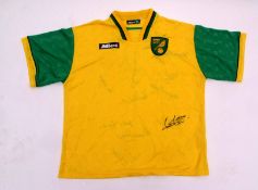Norwich City F C shirt, signed by legends Ron Ashman, Duncan Forbes, Martin Peters, Ken Nethercott